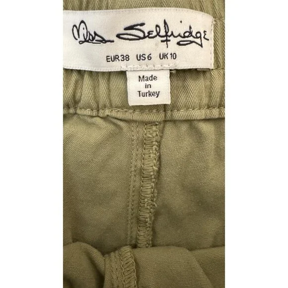 Miss Selfridge Size 6 Olive Green Cotton High-Waisted Shorts Pockets Casual - Picture 2 of 13